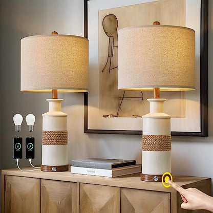 Pair of modern table lamps with black geometric iron bases and rectangular linen shades—stylish for living room or bedside use-4