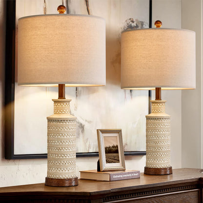 Pair of modern table lamps with black geometric iron bases and rectangular linen shades—stylish for living room or bedside use